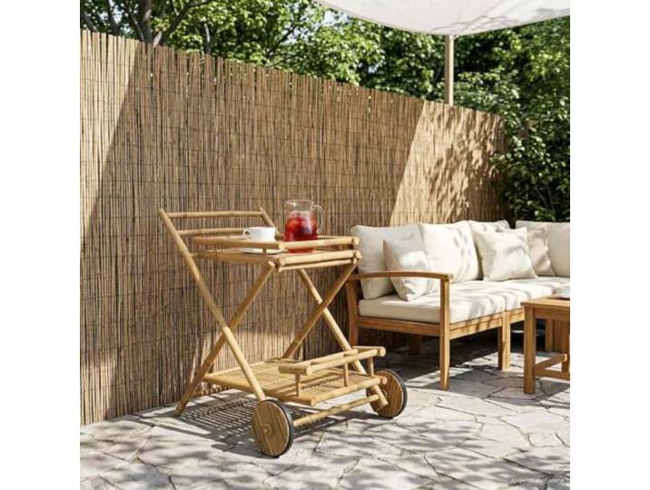 TUERYAFEK Servierwagen mit Rädern Natur Bambus 79 x 67,5 x 84 cm Bambuskonstruktion, rollbar, Indoor Outdoor, natürliche Optik, pflegeleicht