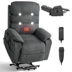 VEVOR Fernsehsessel Elektrisch, Relaxsessel mit Aufstehhilfe, Wärme- & Massagefunktion, Seniorensessel Stufenlose Verstellung, Massagesessel mit Chenille-Bezug & Fernbedienung, Dunkelgrau