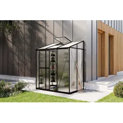 OUTFLEXX Verde Comfort Anlehn-Gewächshaus, schwarzer Rahmen, Aluminium/Polycarbonat, 160 x 105 x 190 cm, UV-beständig, pulverbeschichtet, mit Schiebetür