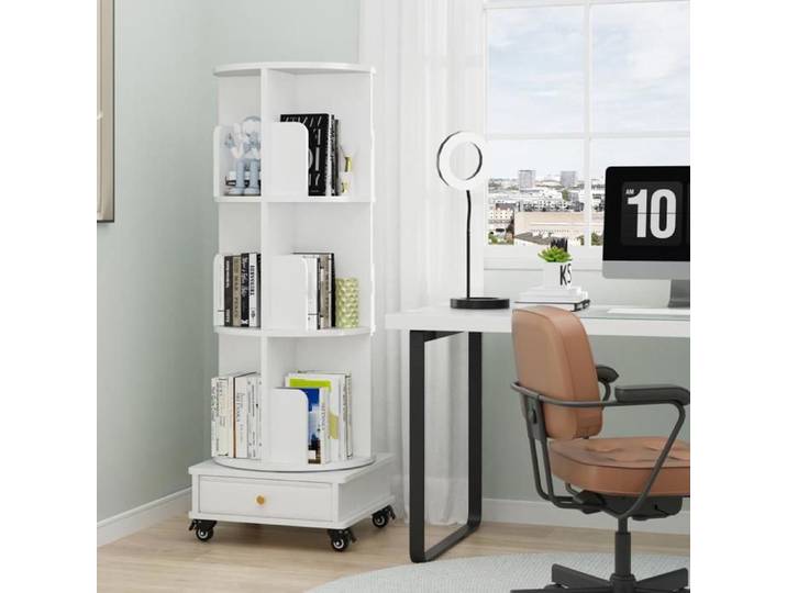 SUPFINE Étagère Livre Rotative 360° à 3 Niveaux Bibliothèque Colonne Meuble de Rangement Moderne pour Salon Bureau Chambre