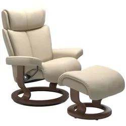 Stressless Sessel mit Hocker Magic Classic Leder Beige Batick Cream M (Medium)
