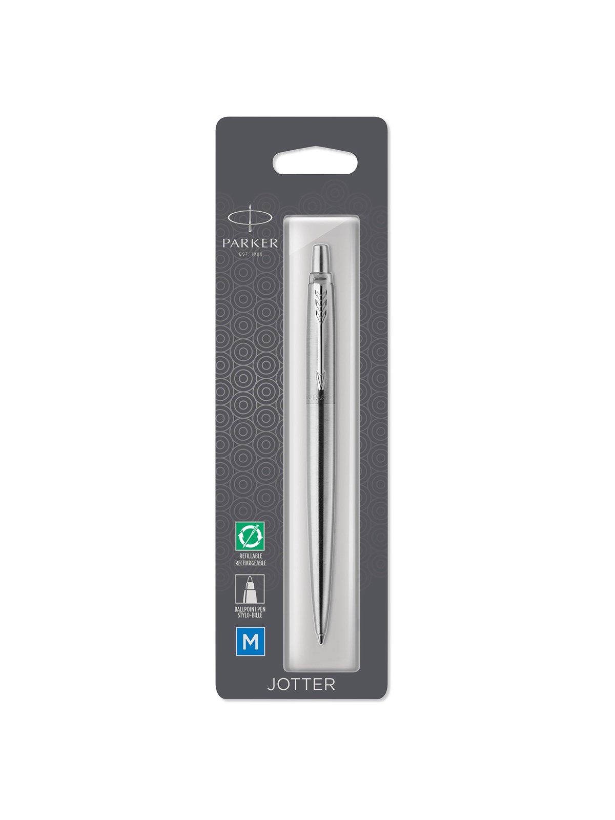 Parker Jotter Kugelschreiber | Edelstahl mit Chromzierteilen | Mittlere Spitze | Blaue Tinte | Blister-Verpackung