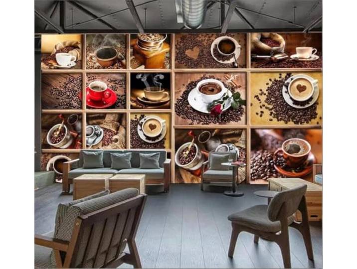 3D Tapete Retro Kreativ Kaffeebohnen Kaffeetasse Café Einfache Montage ideal für die luxuriöse Gestaltung von Büros Wohnzimmern Schlafzimmern TV Wänden Nach Wünschen-430cm×300cm