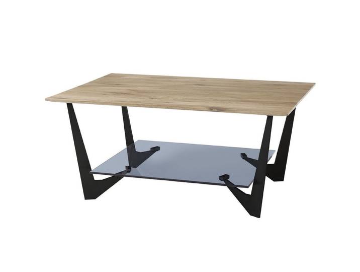 freiraum Couchtisch LEON, in Eiche, Massivholz / Glas / Metall - 90x40x60cm (BxHxT)