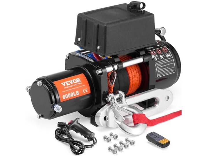 VEVOR Treuil électrique 2722 kg 12 V CC\, treuil pour camion avec corde synthétique Φ0\,6 x 1676\,4 cm\, guide-câble\, télécommande sans fil et filaire\, étanche IP55\, pour SUV\, tout-terrain\, camion\, bateau