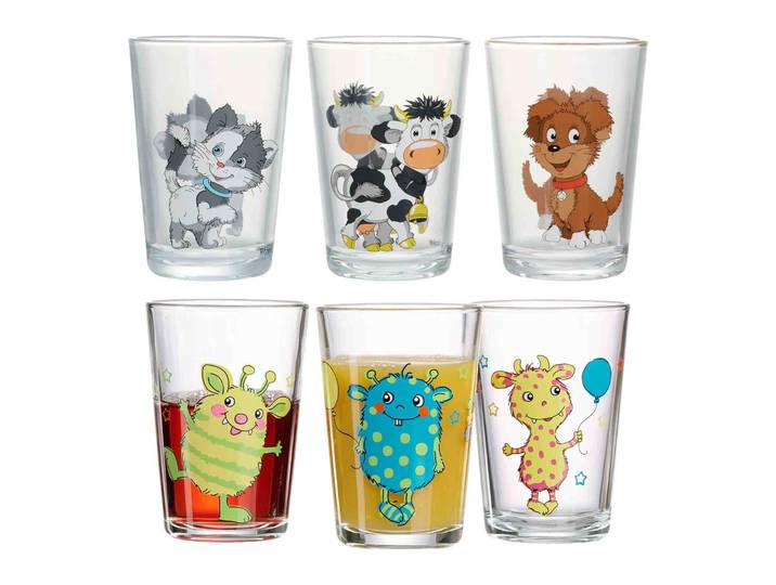 Kinderbecher RITZENHOFF & BREKER Kindergläser Hoftiere und Monsterchen 205 ml 6er Set bunt , bunt, Glas, Trinkgefäße, Kinderbecher