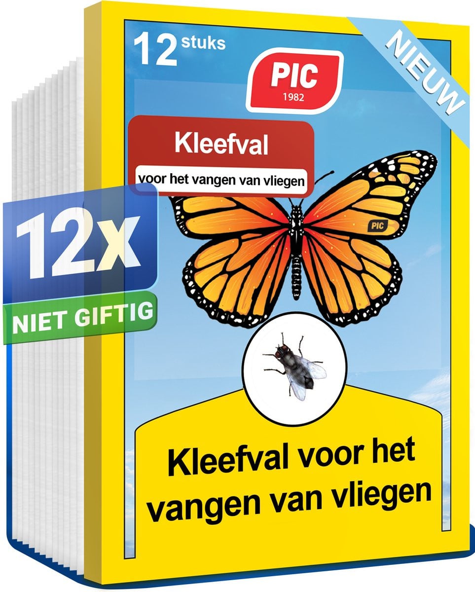 PIC Raam Vliegenstickers - 12x Vliegenvanger Raamstickers met Vlinder Ontwerp