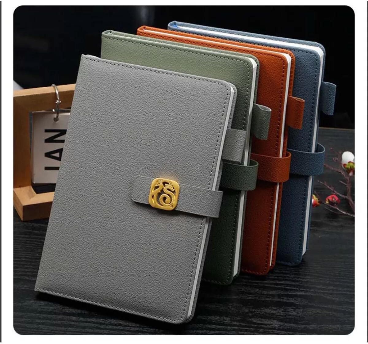 INF Carnet A5 Épais en Cuir PU avec Fermoir Magnétique et Porte-Stylo Vert