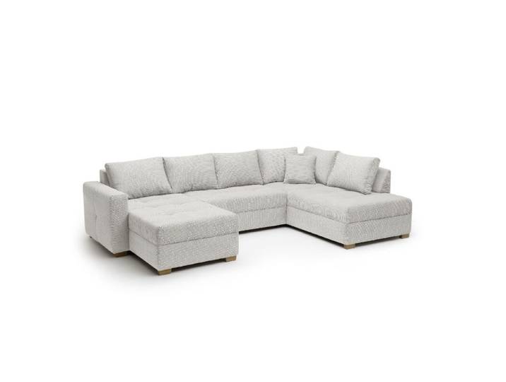 Trendstore Josy Wohnlandschaft in Cord inkl. Schlaffunktion und Bettkasten - Cord light greige - rechts Schlaffunktion Modern