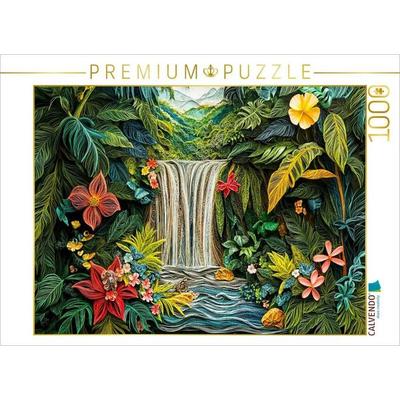 CALVENDO Puzzle Quilling Papierkunst Djungellandschaft mit tropischem Wasserfall und üppiger Vegetation | 1000 Teile Lege-Größe 64x48cm Foto-Puzzle
