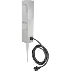 Ledino, Steckdosenleiste, Steckdosensäule 4er mit Erdspiess Connect S4, Edelstahl Aussen (4x)