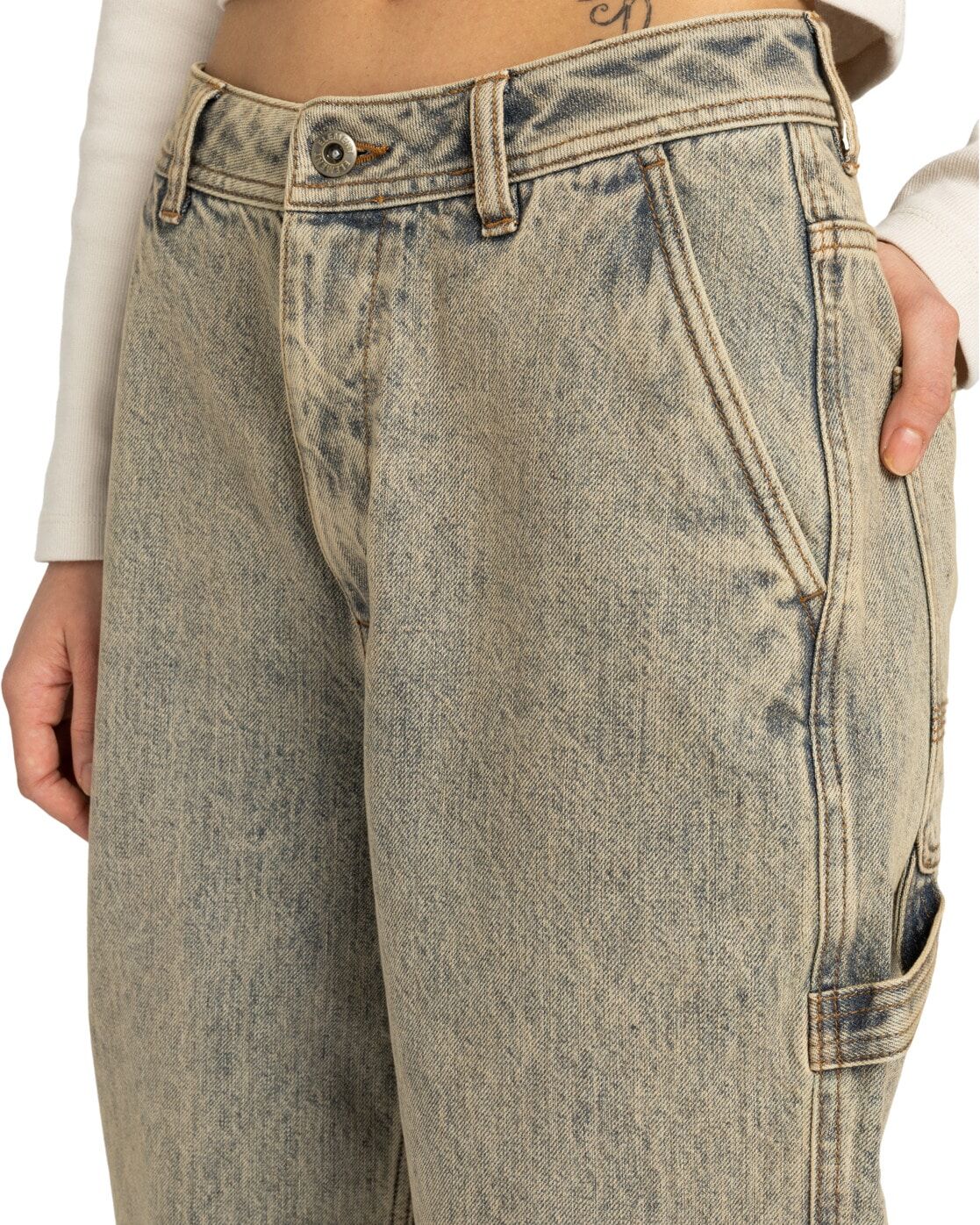 Workerjeans ELEMENT "Carpenter Denim", Damen, Gr. 27S, Normalgrössen, beige (bleach tint), Obermaterial: 70% Baumwolle, 30% Baumwolle., Jeans Workerjeans bleach tint 27S, Normalgrössen