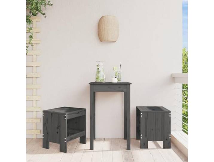 TUERYAFEK Gartenhocker 2 STK. Grau 40x36x45 cm Massivholz Kiefer Outdoor Sitzwürfel, Fußstütze, Terrassenmöbel, Balkon, Belastbar bis 110 kg