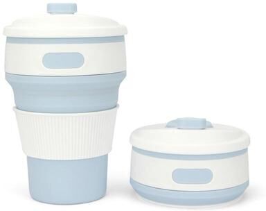 Snug & Styled FlexSip Portable Silicone Coffee Cup 350ml Foldable Travel Mug For Camping, Hiking & Daily Commutes baby Blue