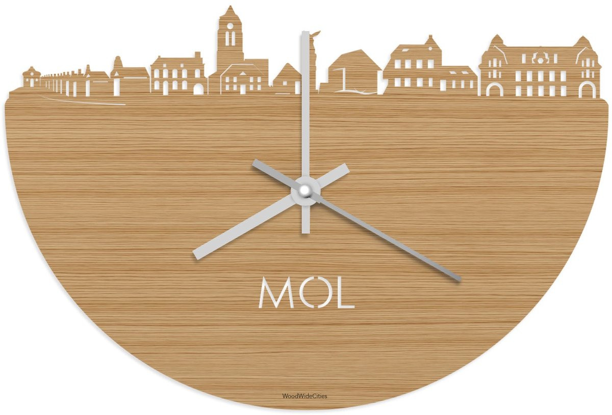 Skyline Klok Mol Bamboe hout - Ø 40 cm - Stil uurwerk - Wanddecoratie - WoodWideCities
