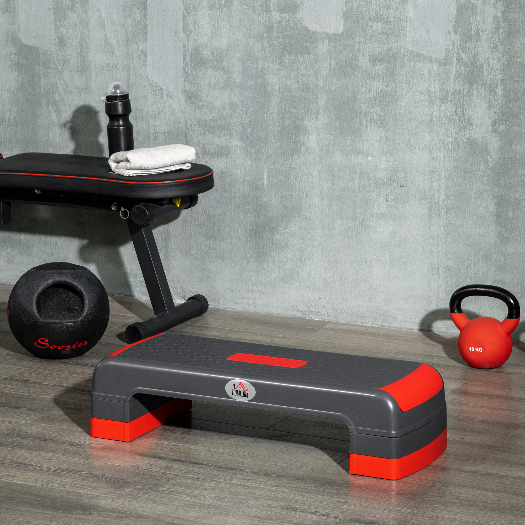 Homcom Step Fitness per Aerobica Regolabile su 3 Altezze 10-15-20 cm in Plastica, Nero e Rosso Aosom