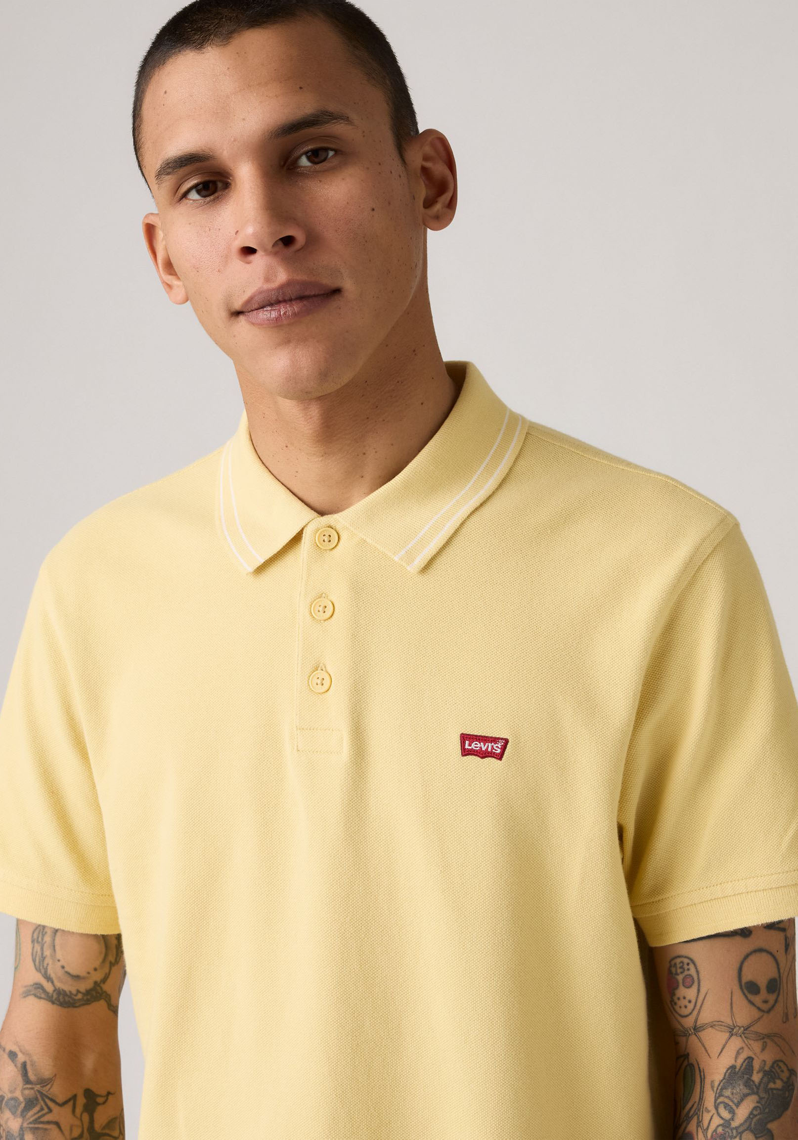 Poloshirt LEVI'S "LE NEW LEVIS HM POLO", Herren, Gr. S, gelb (vine tipping stripe gelb), Piqué, Obermaterial: 100% Baumwolle, unifarben, normal normal, ohne Ausschnitt, Bündchen, Shirts Poloshirt, mit kleinem Batwing-Logo vine tipping stripe gelb S