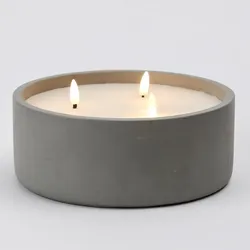 XXL LED Kerze in Betonoptik Zement Wachs 3 Docht Flamme Timer D: 20cm grau