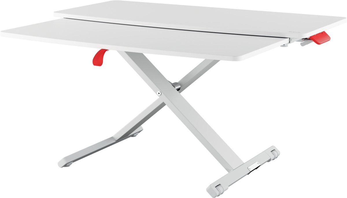 Leitz Zit/Sta Bureau met Schuiflade, Hoogte Verstelbare Bureauverhoger voor Computerschermen, Monitors en Laptops, Wit/Grijs