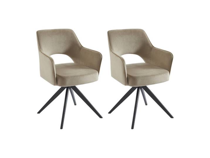 Vente-Unique Stuhl - 58 cm x 59 cm - samt - beige Konya, Beige, Metall, Uni, 58x84x59 cm, Esszimmer, Stühle, Armlehnstühle