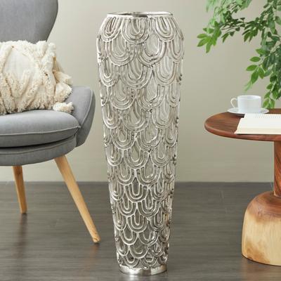 ARCILLA ELEMENTAL Silver Aluminum Metal Tall Art Deco Inspired Arched Geometric Vase