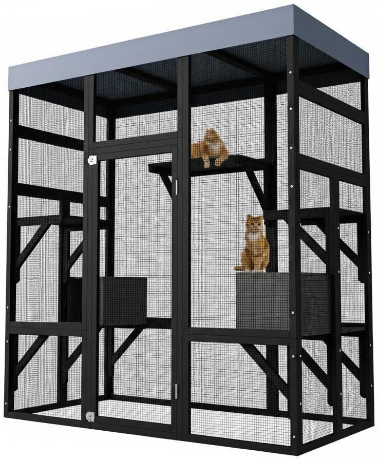 Rebrilliant Indoor / Outdoor Cat House Grey 178.05cm H X 159.5cm W X 82.04cm L