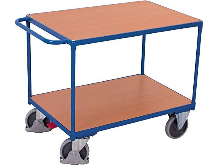 Schwerer Tischwagen mit 2 Ladeflächen RAL5010 Enzianblau Rollwagen Etagenwagen