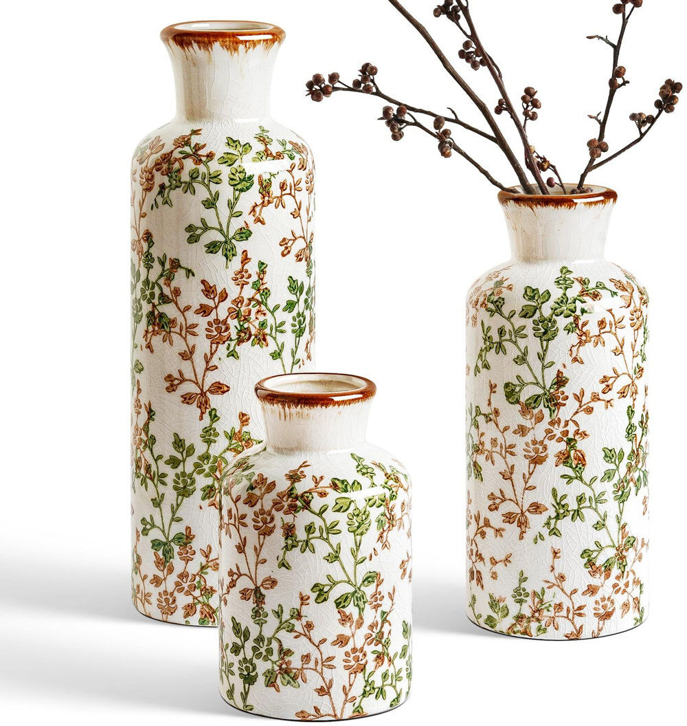 Brambly Cottage Porcelain China Table Vase Vine Green 27cm H X 8.5cm W X 8.5cm D