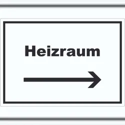 HB-Druck Heizraum Aufkleber mit Text und Richtungspfeil rechts Heizung Wärme waagerecht A7 (74x105mm)