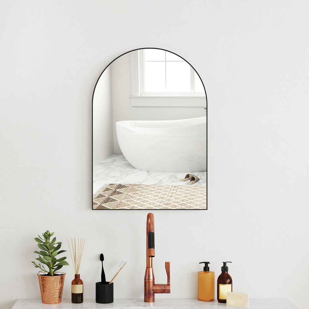 17 Stories HOMCOM Arch Bathroom Mirror, Wall Mirror with Steel Frame, Black Black 70cm x 50cm