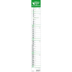 Korsch Streifenkalender Grün Recycling Edition Natur XXL, 11,4 x 89 cm, Jahr 2027