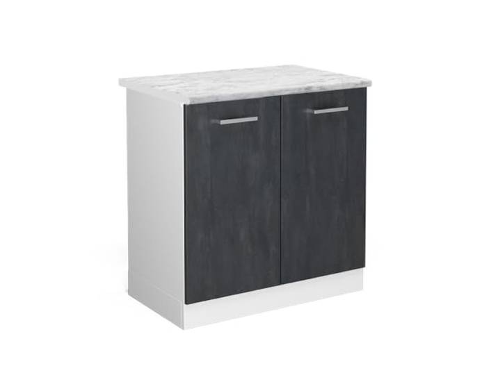 Vicco Spülenunterschrank R-Line, Schwarz Beton, 80 cm 2 Türen · Arbeitsplatte Marmor · Höhenverst. Füße · Großer Innenraum · Frei kombinierbar