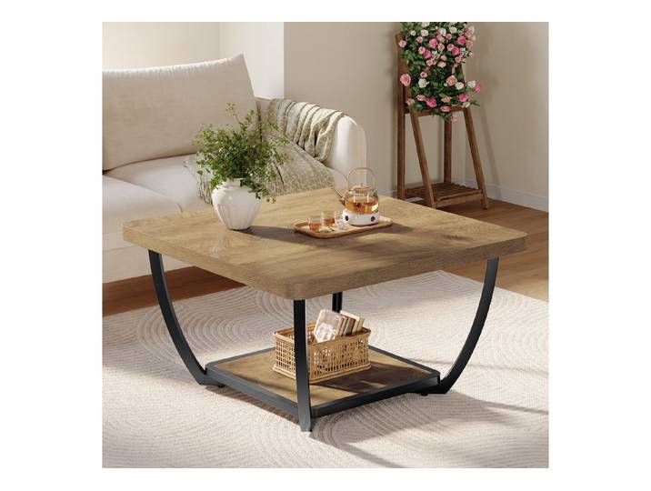 Tribesigns Couchtisch 2-stöckig beistelltisch, 80 cm quadratischer Wohnzimmertisch