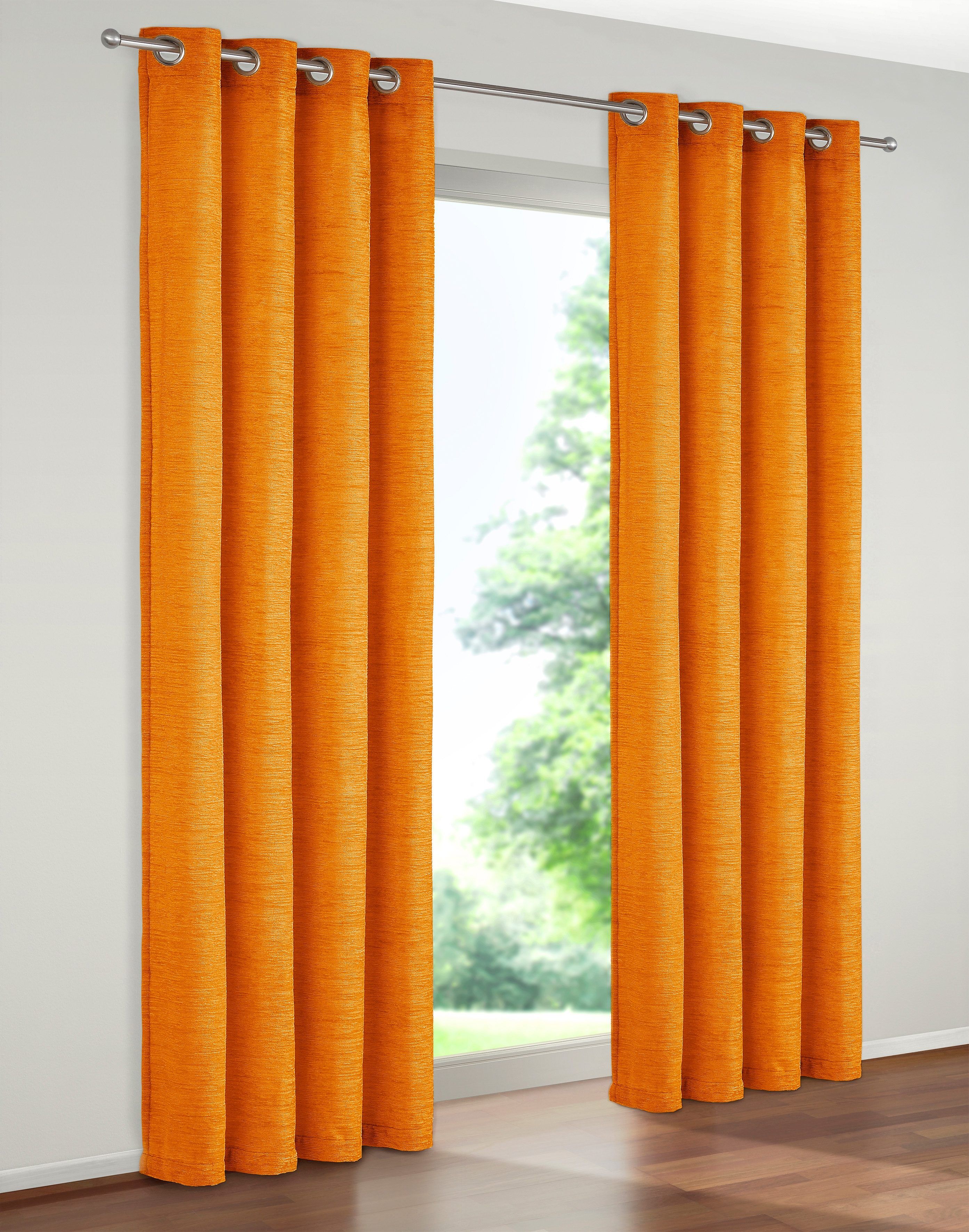 Vorhang WIRTH "Trondheim B" Gr. 1, orange (blutorange), B:131cm H:145cm, Chenille, Polyacryl, Gardinen, Vorhang blutorange 145cm, Ösen, 131cm