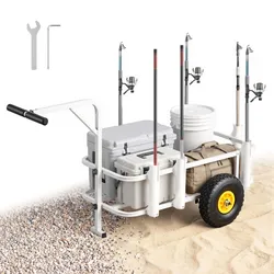 VEVOR Angelwagen Faltbar, 90,7kg Belastbarer Bollerwagen mit Gummireifen, Transportwagen aus Kohlenstoffstahl mit 7 PP-Rutenhaltern, Multifunktionale Transportkarre für Angeln Camping Strand Outdoor