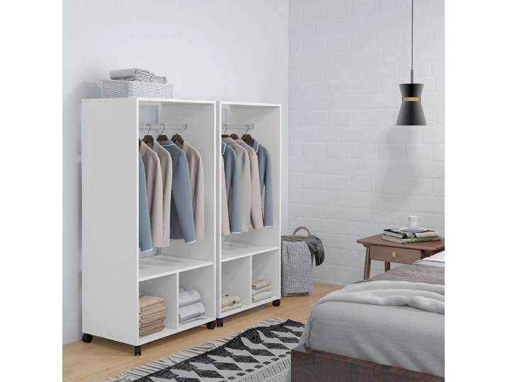 HOMCOM Portants Vêtements Mobiles Bois Blanc avec Roulettes