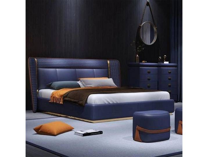 Xlmoebel Polsterbett Dunkelblaues Designer Doppelbett aus Holzwerkstoff von XLMOEBEL (Polsterbett, Designer Doppelbett), Made in Europa