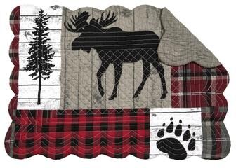 C&F Home Hayden Placemat Set of 6 Lodge Cabin Nature Rustic Gray and Red Patchwork Pattern Cotton Reversible