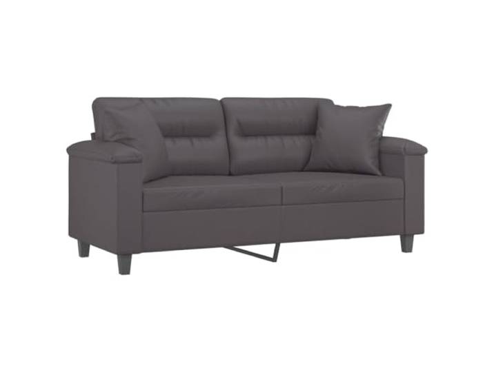 KTHLBRH 2-Sitzer-Sofa mit grauen Kissen, 140 cm, aus Kunstleder Gestell aus robustem Metall, Füllung aus Schaumstoff, leicht zu reinigen, 2 Kissen im Lieferumfang enthalten