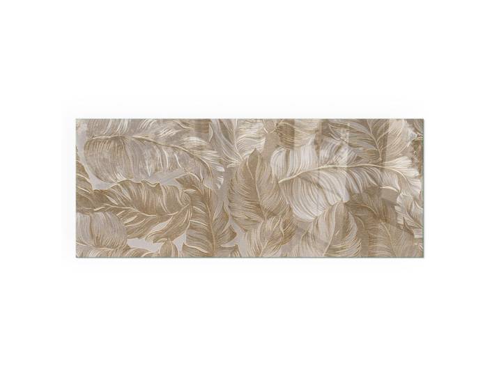 Tulup Kaminbodenplatte 125x50 cm - Blätter in subtilen Mustern, Beige, Glas, Rechteckig, 125x50x0.4 cm, Elektrogeräte, Heizgeräte, Elektrokamine