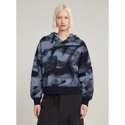Longpullover G-STAR "Sprayed Letters Loose Hooded Sweatshirt", Damen, Gr. XS, blau (osaka blau sprayed letters), Obermaterial: 100% Baumwolle, Pullover Longpullover