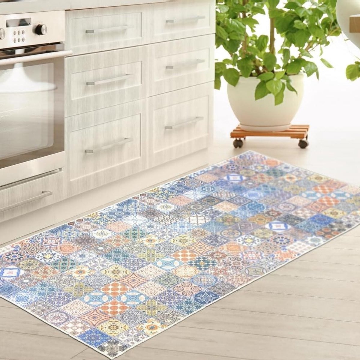 Blauw Multikleur Keuken Runner Keukentapijt met Antislip Gelrug - 100 x 250 cm