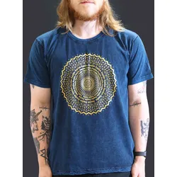 Nomad Sari Stonewashed Cotton T-Shirt – Mandala – Blue – Large