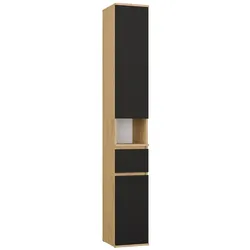 Hochschrank LIOR 2D1S EICHE ARTISAN / SCHWARZ Regal mit Schublade für Zimmer Büro