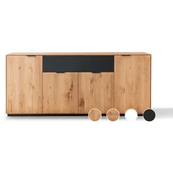Massivholz »Lugano« Sideboard V mit Holzsockel Hobelschlag Front / obere Schublade in Anthrazitglas