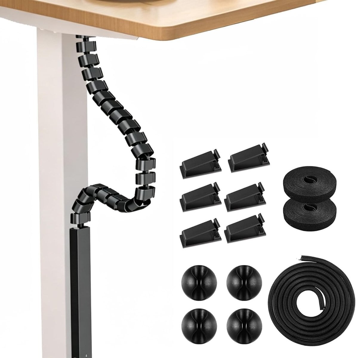Flexibele kabelgeleider voor bureaus, 132 cm kabelorganizer voor hoogte verstelbare werkplekken