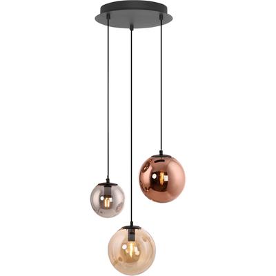 JUST LIGHT Pendelleuchte "SHINY", rosa (schwarz), 3, 1 Stk., Leuchten, Exklusive E14, höhenverstellbar, Kupfer-/Amber-/Rauchglas verspiegelt, Pendelleuchte