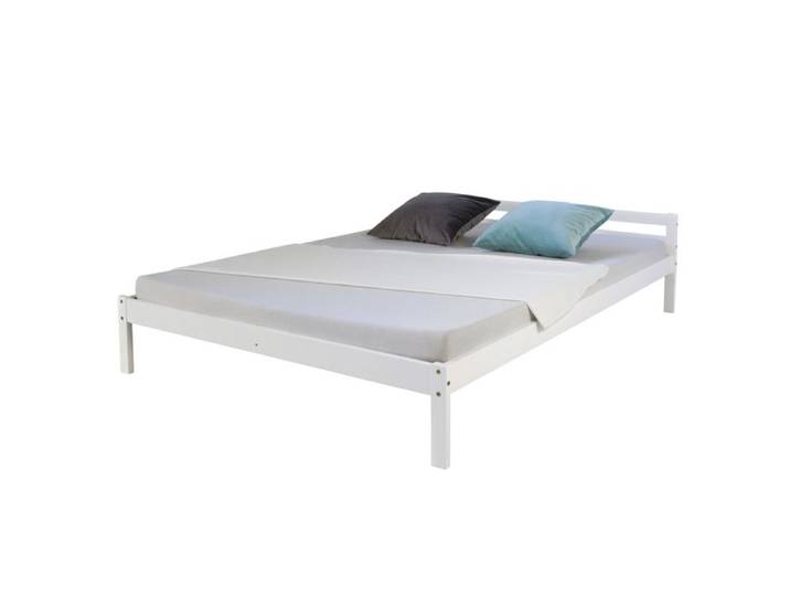 Lit Double 140x200 cm Bois Massif Blanc avec Sommier - Idéal Studio Étudiant Chambre & Logement