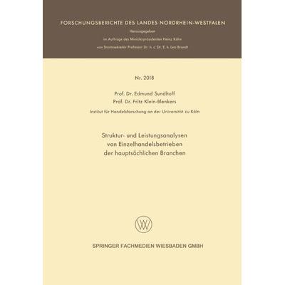 Struktur- und Leistungsanalysen von Einzelhandelsbetrieben der hauptsächlichen Branchen, Taschenbuch von Edmund Sundhoff, VS Verlag für