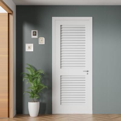 Nuzanto "80""H White Louver Closet Doors Solid Manufactured Wood Primed Interior Slab Door"